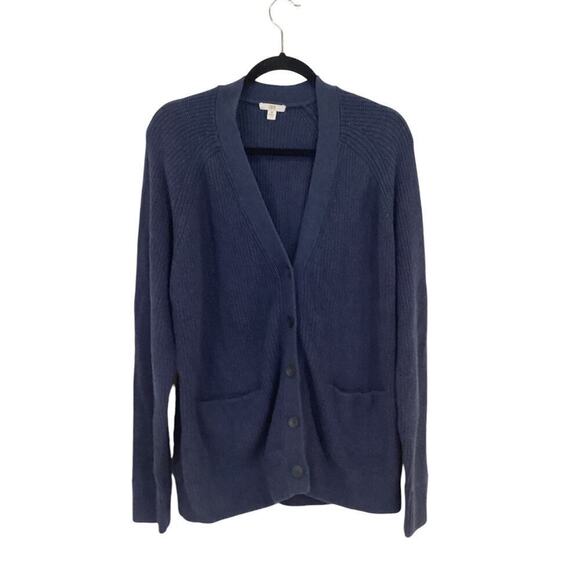 Lunya Cozy Cotton Silk Button Front Cardigan In Deep Blue Heather Size L - XL - Picture 2 of 10